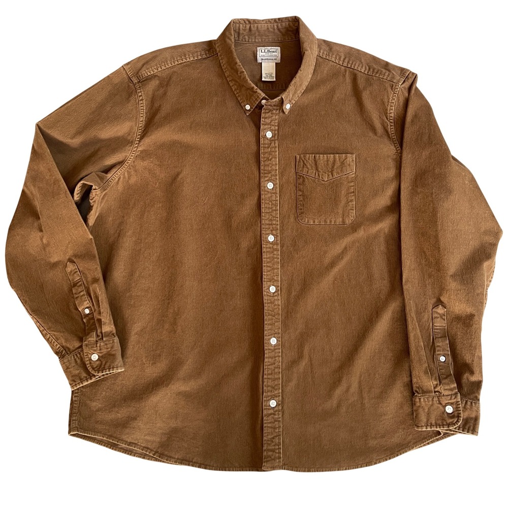 LL Bean Traditional Fit Corduroy Long Sleeve Button Down Mens XXL Reg Brown